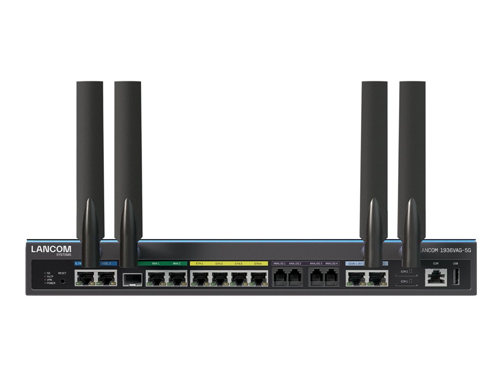 LANCOM 1936VAG-5G - Gateway - 1GbE, 5G - LTE - 5G - UMTS B1 / B2 / B4 / B5 / B8 / B19 / LTE B1 / B2 / B3 / B4 / B5 / B7 / B8 / B12 / B13 / B14 / B17 / B18 / B19 / B20 / B25 / B26 / B28 / B29 / B30 / B32 / B34 / B38 / B39 / B40 / B41 / B42 / B43 / B48 / B6